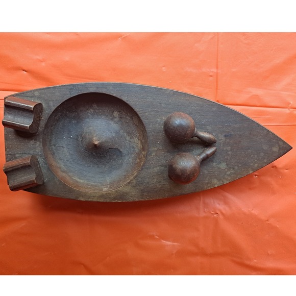 Vintage Guantanamo Bay Cuba Eteched Wood Ashtray Cigarette Cigar Smoking - Picture 1 of 5